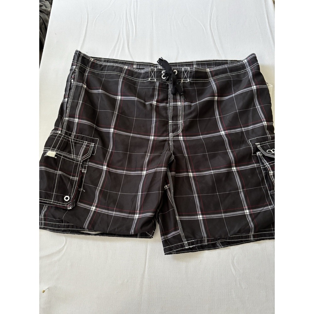 Ocean Pacific OP Mens Board Shorts Swim Trunks Gray Plaid 2XL XXL 44-46 Lined